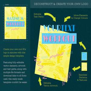 可定制的80年代健身房标志设计 Customisable 80s Gym Logo Design
