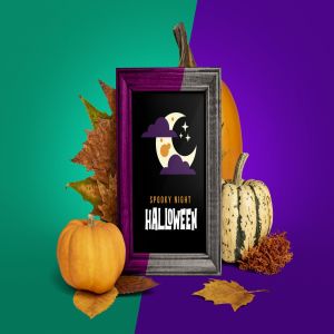 万圣节主题相框样机模板 Picture frame mockup