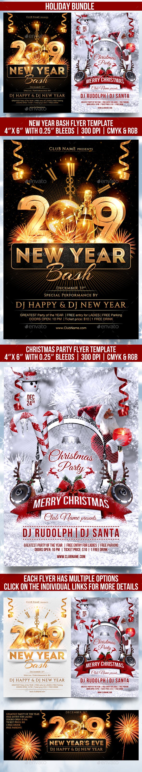 高品质的假日（圣诞节&新年）海报模板合辑 Holiday Bundle [psd]