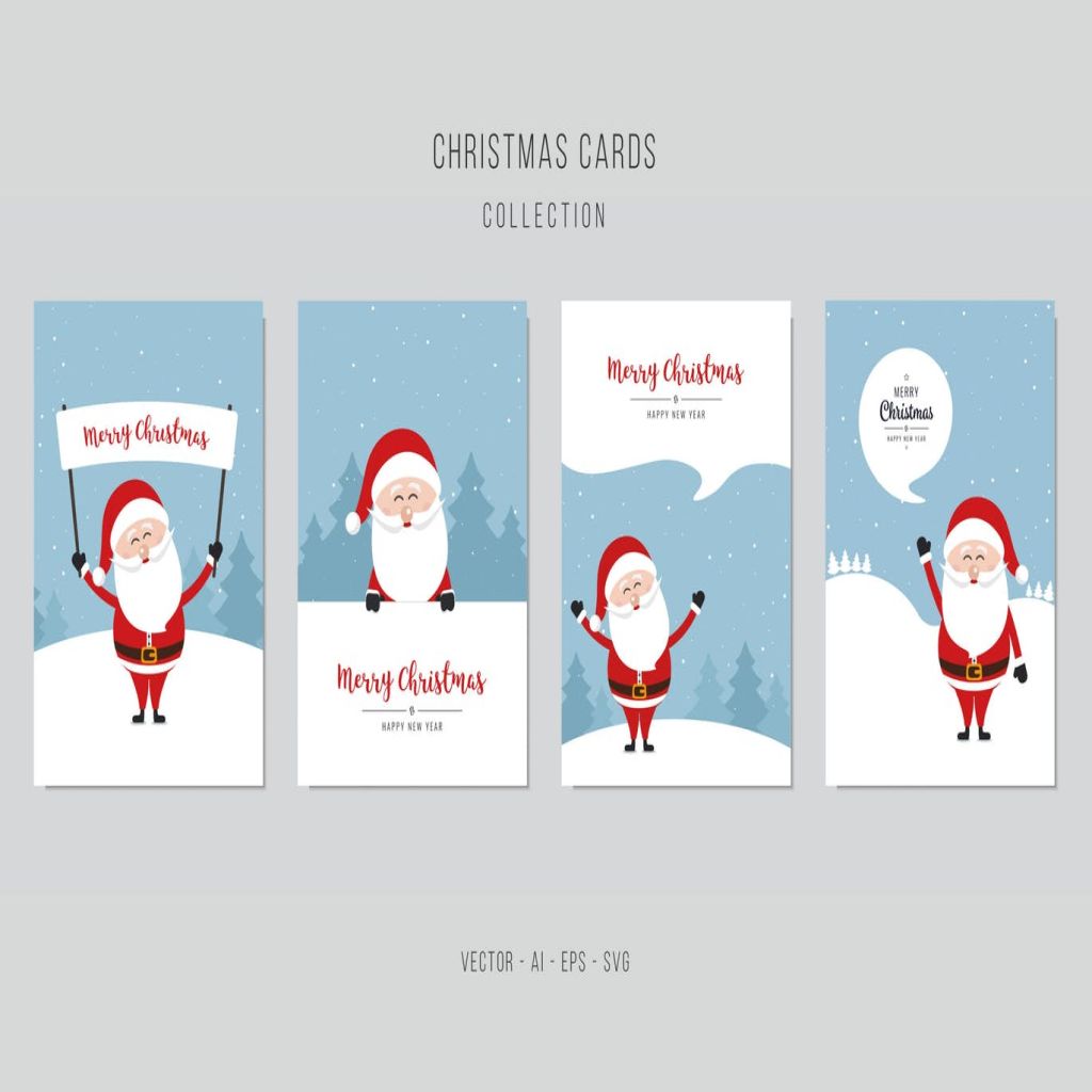 圣诞老人圣诞贺卡设计模板v1 Christmas Santa Claus Vector Card Set. vol.1插图