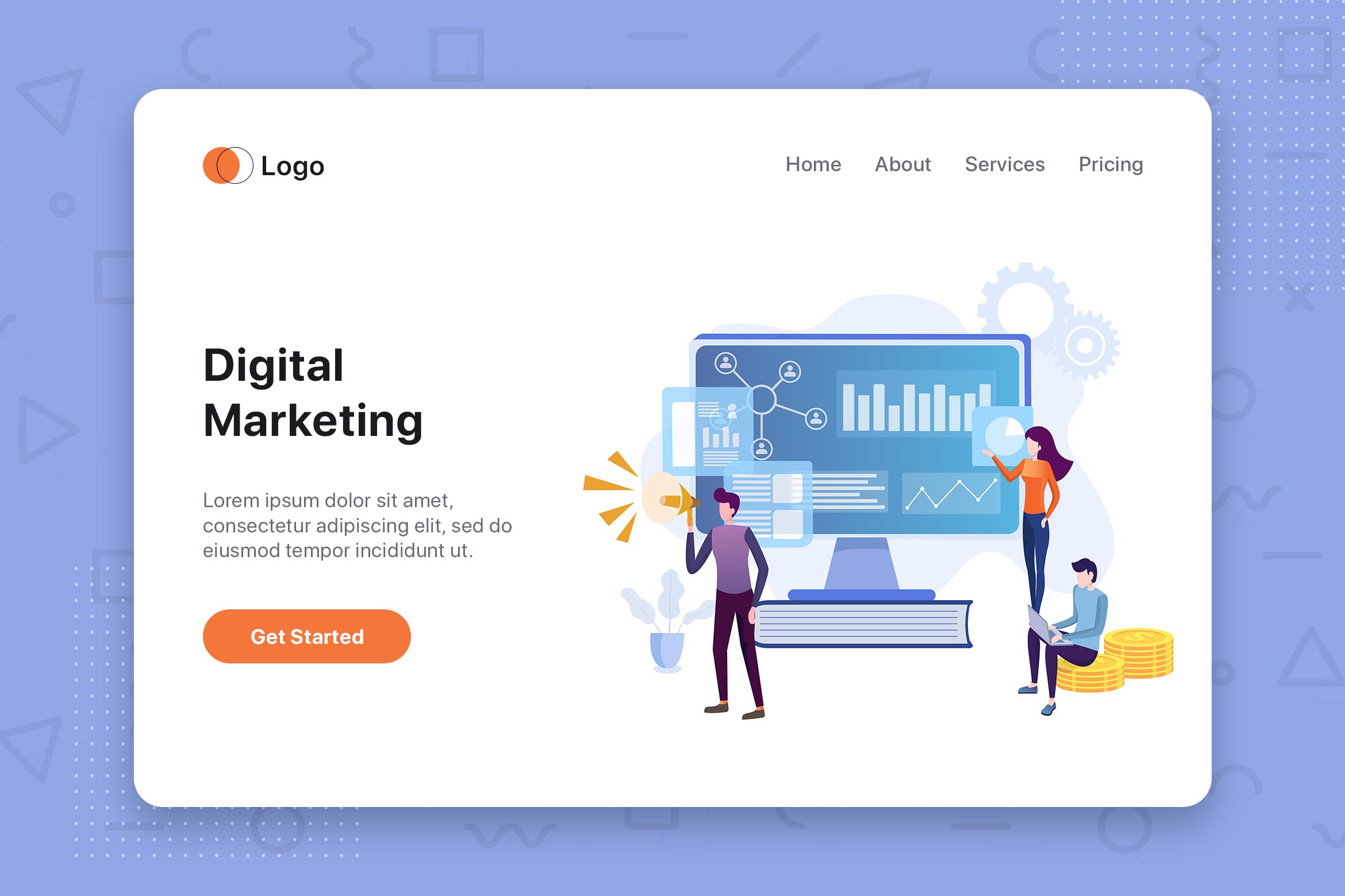 数字营销主题网站首页设计概念插画 Digital Marketing flat concept for Landing page
