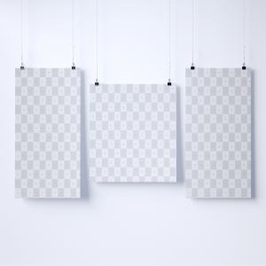 悬挂海报设计印刷效果预览样机模板 Three Hanging posters mockup