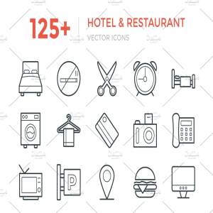 125 +酒店和餐厅主题图标 125+ Hotel and Restaurant Icons