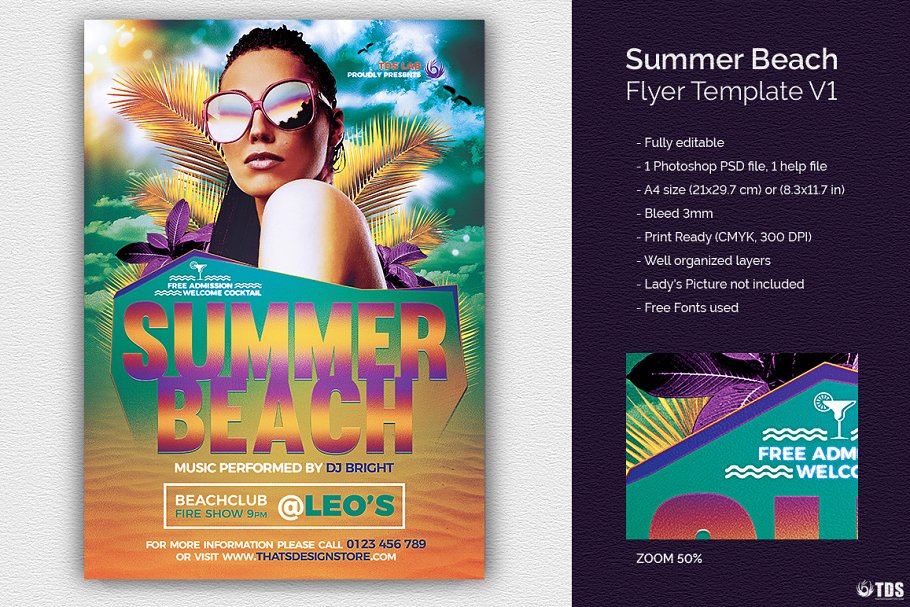 夏季海滩派对传单设计PSD模板 Summer Beach Flyer PSD V1