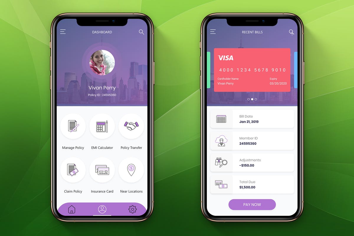 汽车保险车险类APP应用界面模板 Auto Insurance Mobile Ui – H