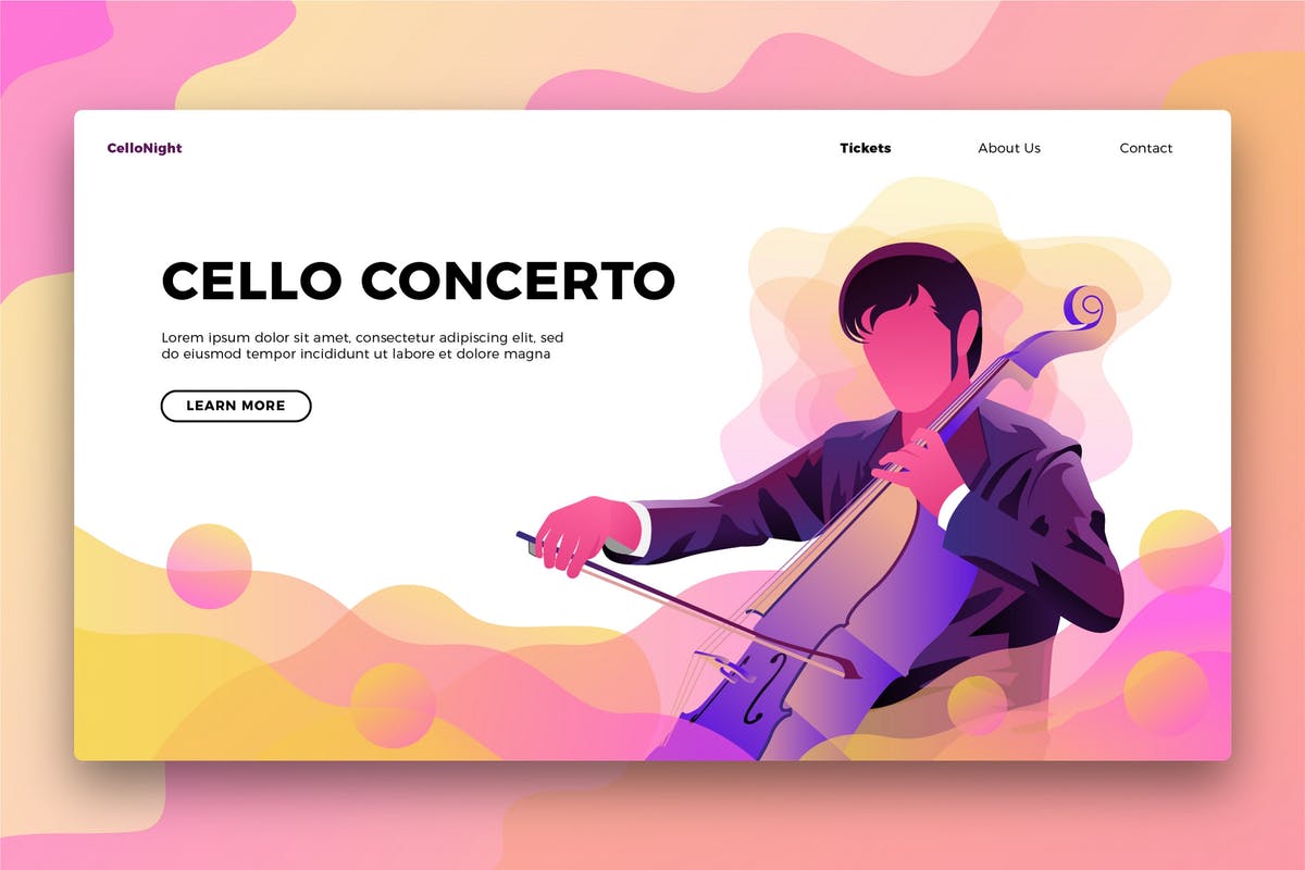 大提琴音乐主题网站Banner&着陆页模板 Cello Music – Banner & Landing Page