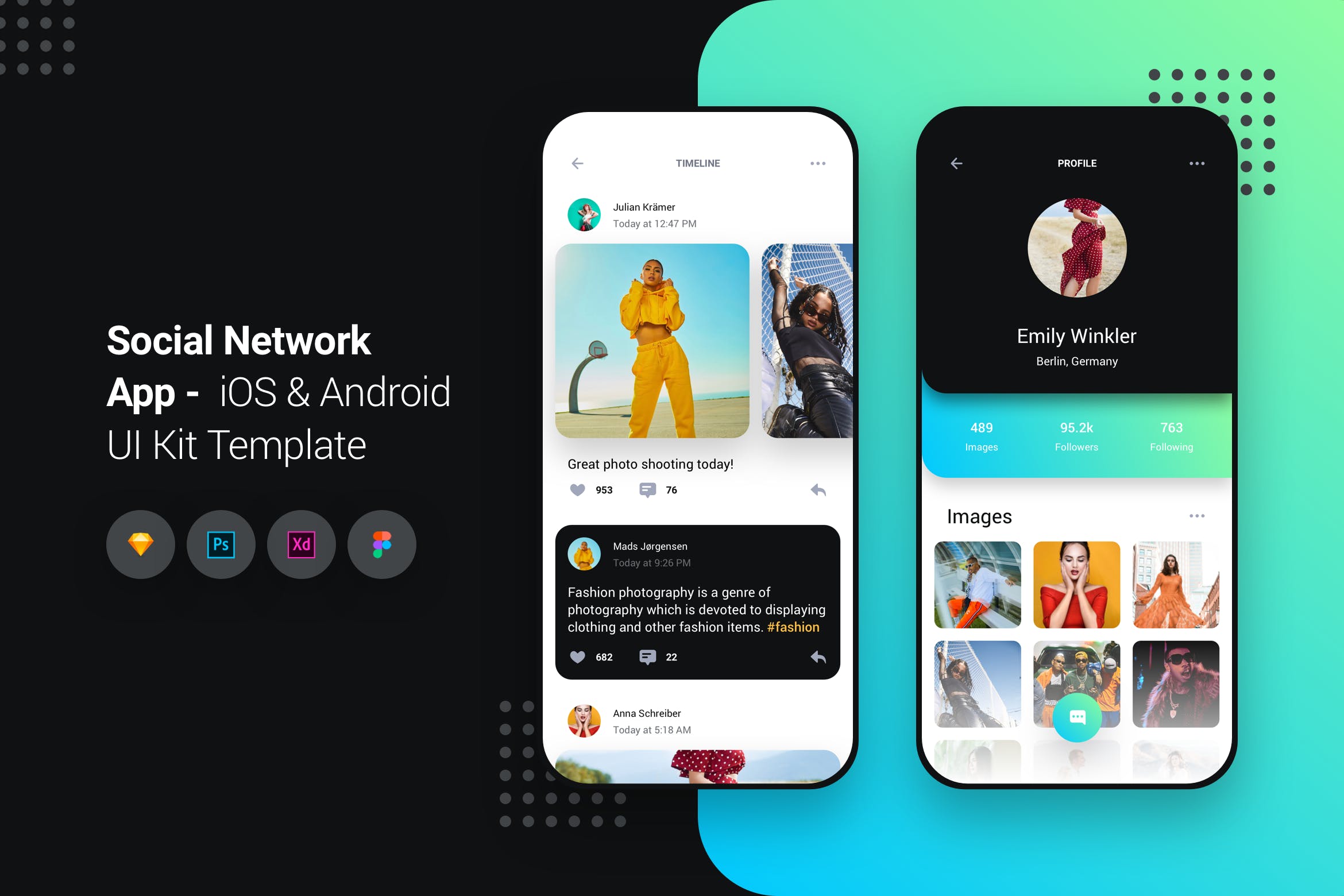 iOS&Android手机社交APP应用UI设计套件模板 Social Network App iOS & Android UI Kit Template