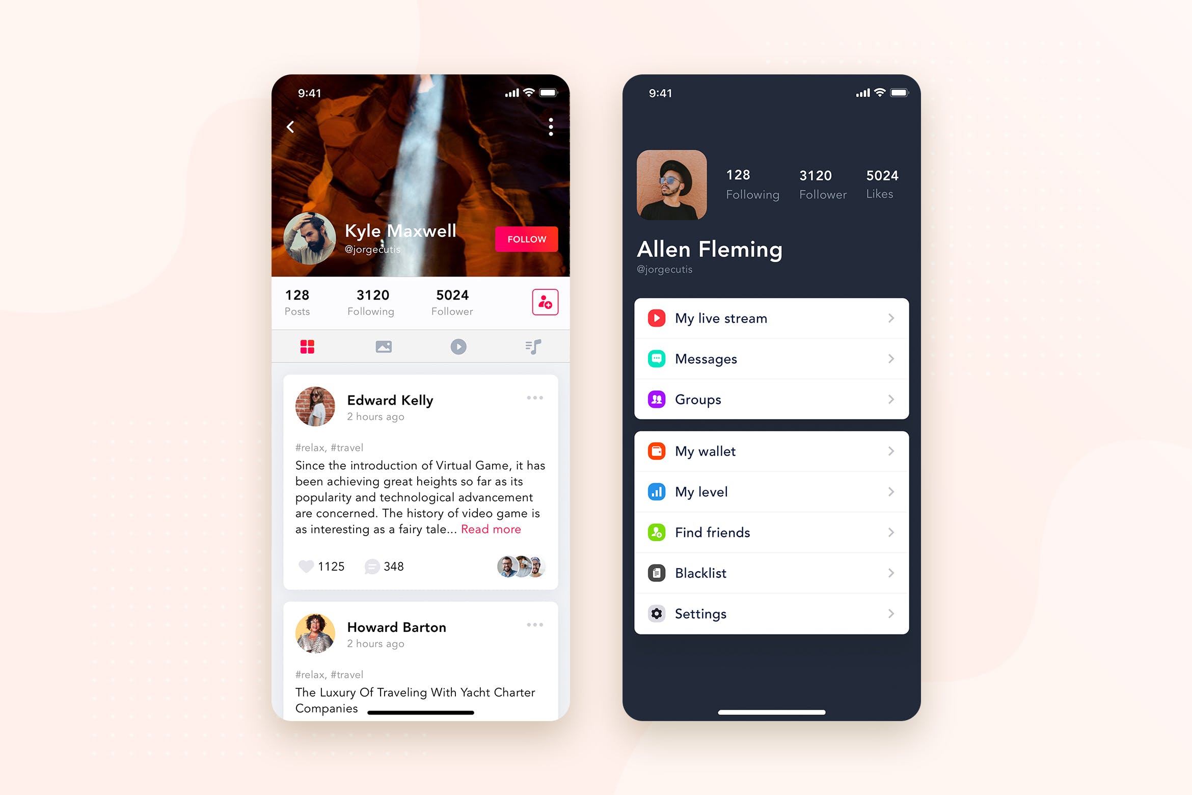 社交APP个人中心界面设计模板v2 User Profile mobile interface concept