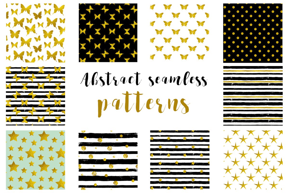 10个黄金元素装饰无缝图案素材 Abstract Seamless Patterns