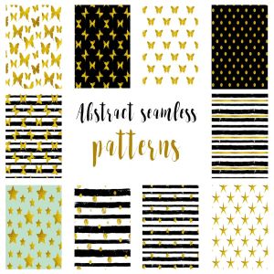 10个黄金元素装饰无缝图案素材 Abstract Seamless Patterns