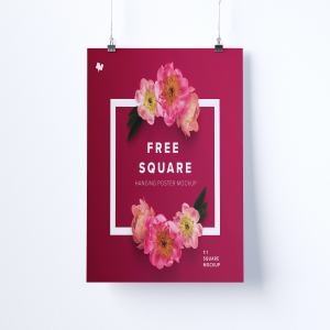 方形悬挂海报设计效果图免费样机模板 Free 1:1 square hanging poster mockup