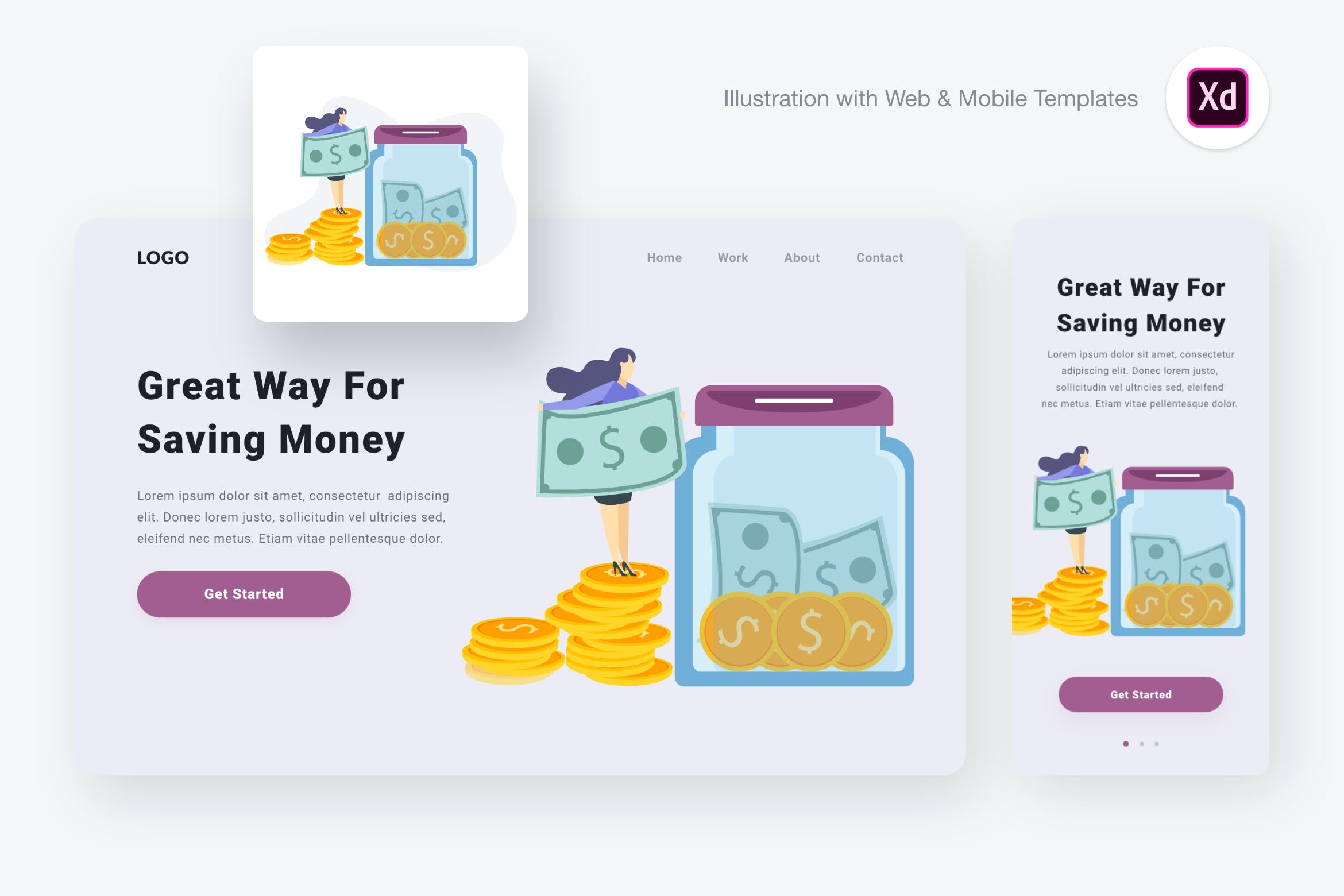 省钱有道矢量概念插画设计素材[XD&SVG] Saving money illustration (Adobe XD & SVG)