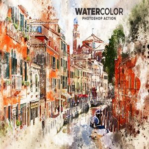 炫酷水彩油画质感照片处理效果PS动作 Watercolor Photoshop Action