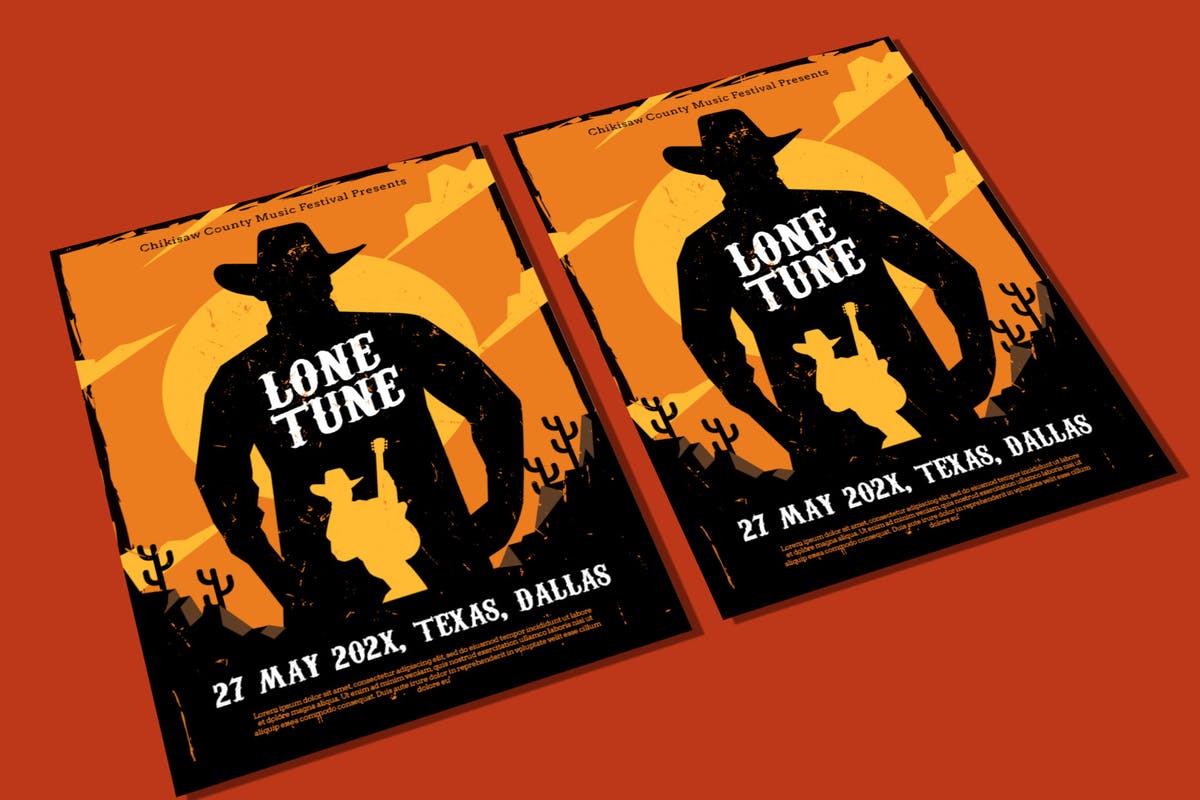独奏吉他城市音乐活动海报设计模板 Solo Country Flyer
