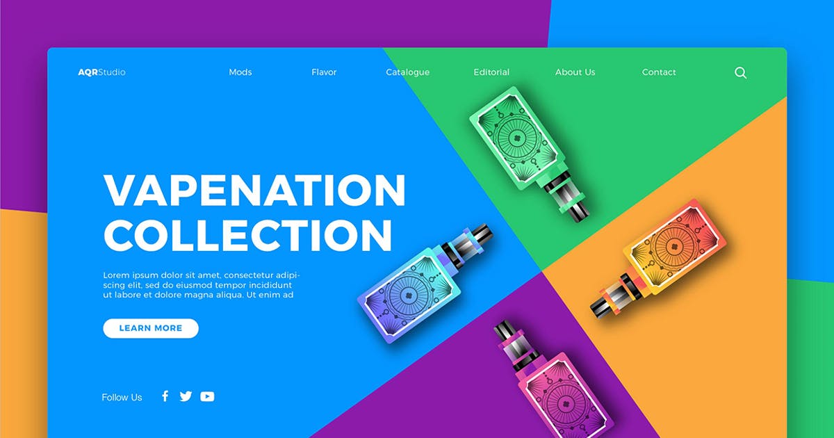 电子烟概念插画网站Banner＆着陆页设计模板 Vapenation Collection – Banner & Landing Page