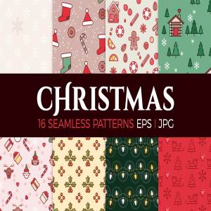 16个圣诞主题矢量无缝图案 16 Christmas seamless patterns