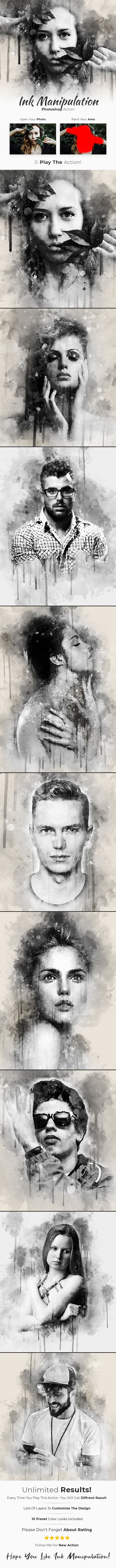 人物肖像混合墨水素描效果PS动作下载 Ink Manipulation Photoshop Action