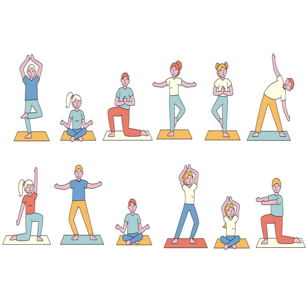 瑜伽训练人物形象线条艺术矢量插画素材 Yoga Lineart People Character Collection插图