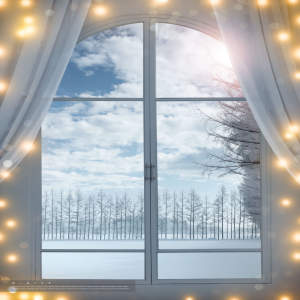 冬天窗外美丽雪景背景图片psd素材