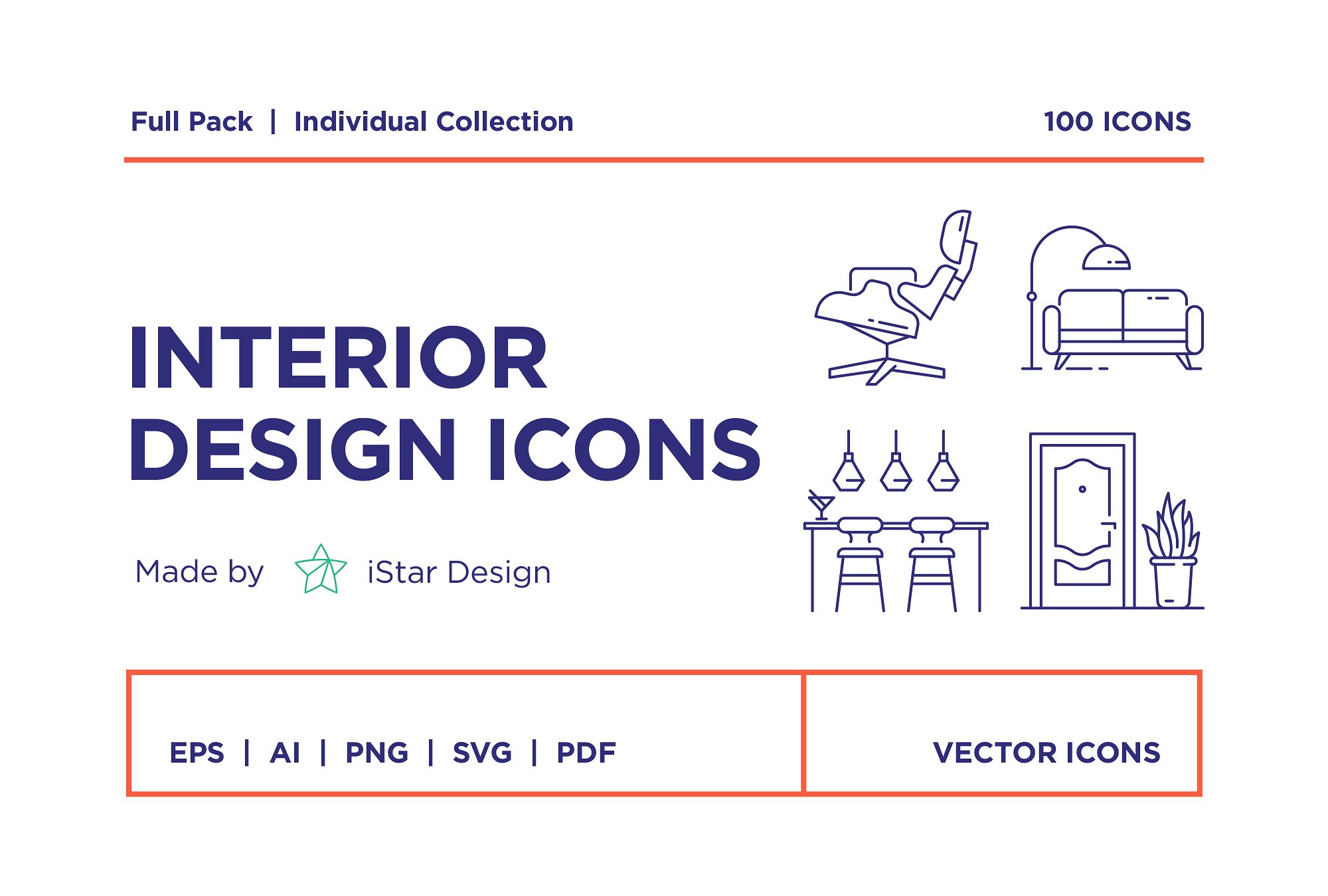 100个独特的室内设计类线形图标合辑下载[ai,eps,pdf,svg]