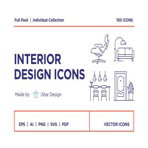 100个独特的室内设计类线形图标合辑下载[ai,eps,pdf,svg]