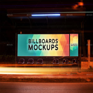 夜间广告牌展示样机模版 Billboards Mockups at Night Vol.1