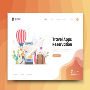 旅游主题APP应用官网设计PSD&AI模板 Travel Apps Reservation Web PSD and AI Vector