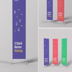 X展架Banner海报图设计效果图样机模板 X Stand Banner Mockups