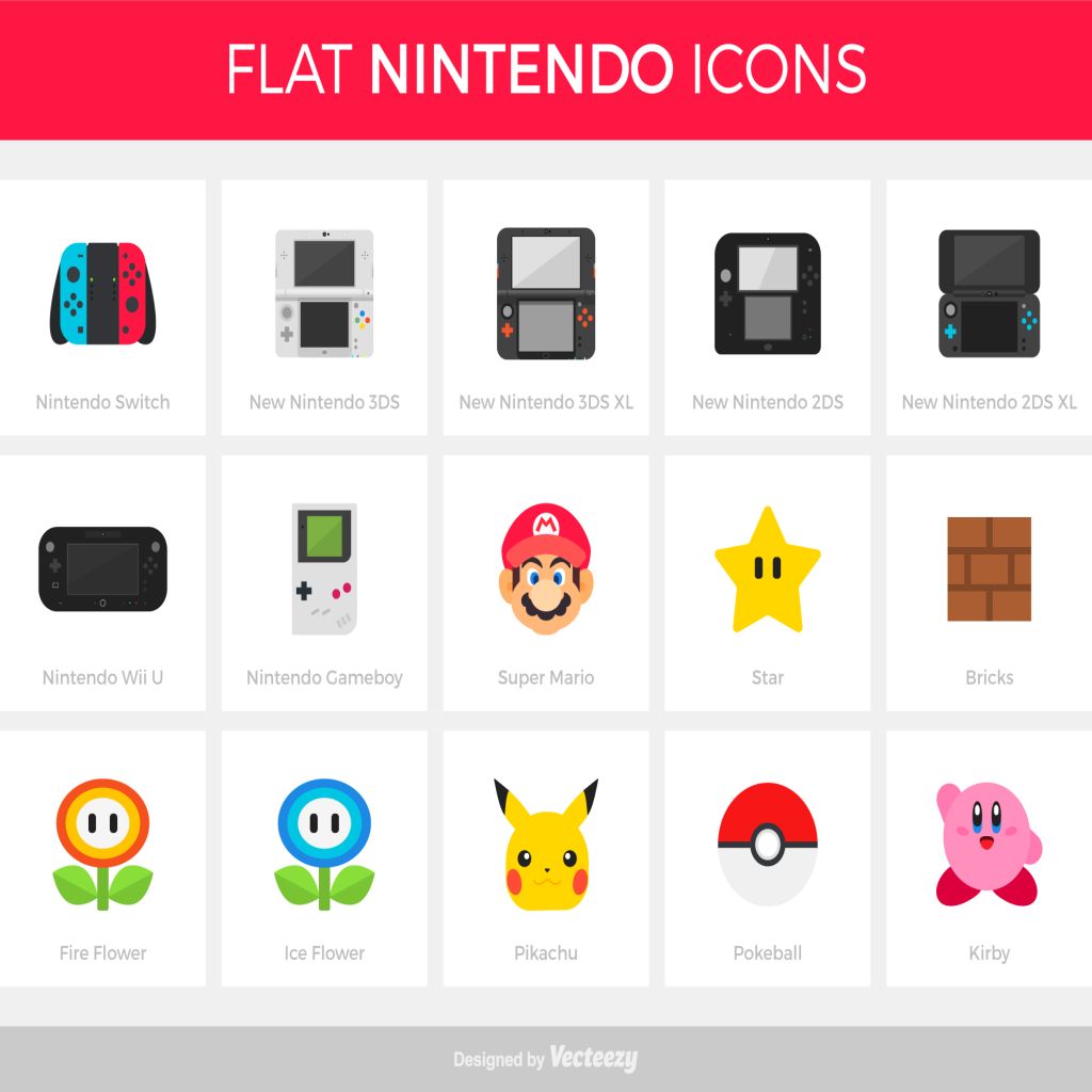 一组超赞任天堂主题图标集 Flat Nintendo Icons