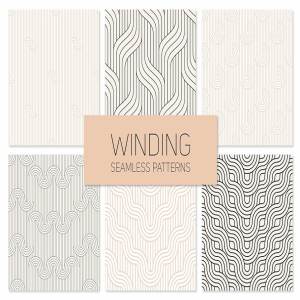 曲线线条几何图形花样素材 Winding Seamless Patterns. Set 2