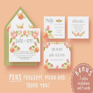 水彩花卉装饰婚礼邀请函设计模板 Garden Watercolour Wedding Suite