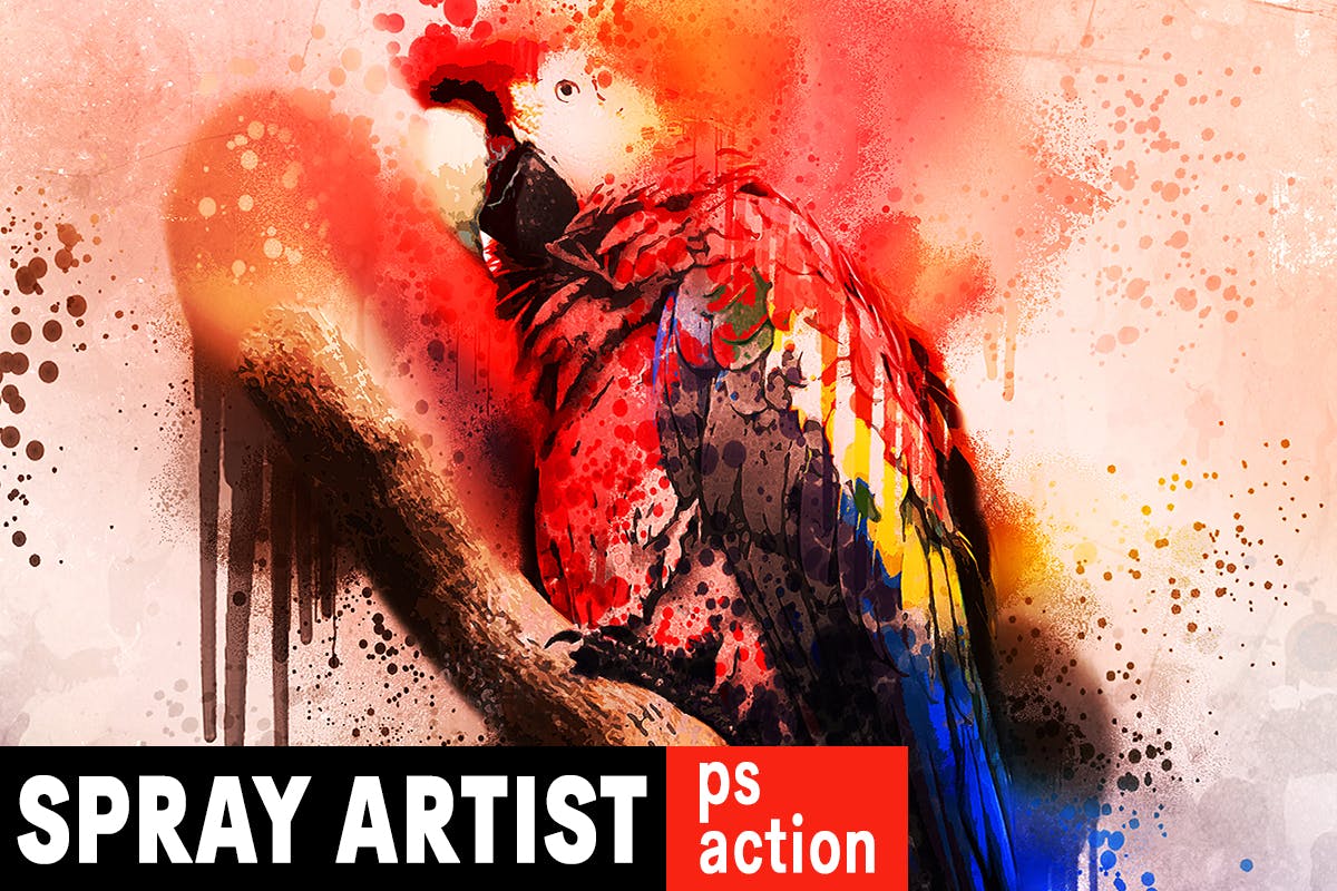 水彩喷溅喷墨照片艺术效果PS动作 Spray Artist Photoshop Action