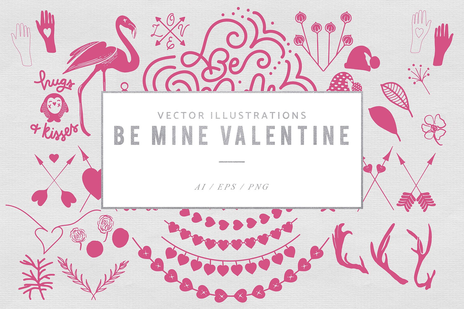 情人节粉色手绘矢量图形 Be Mine Valentine Vector Graphics