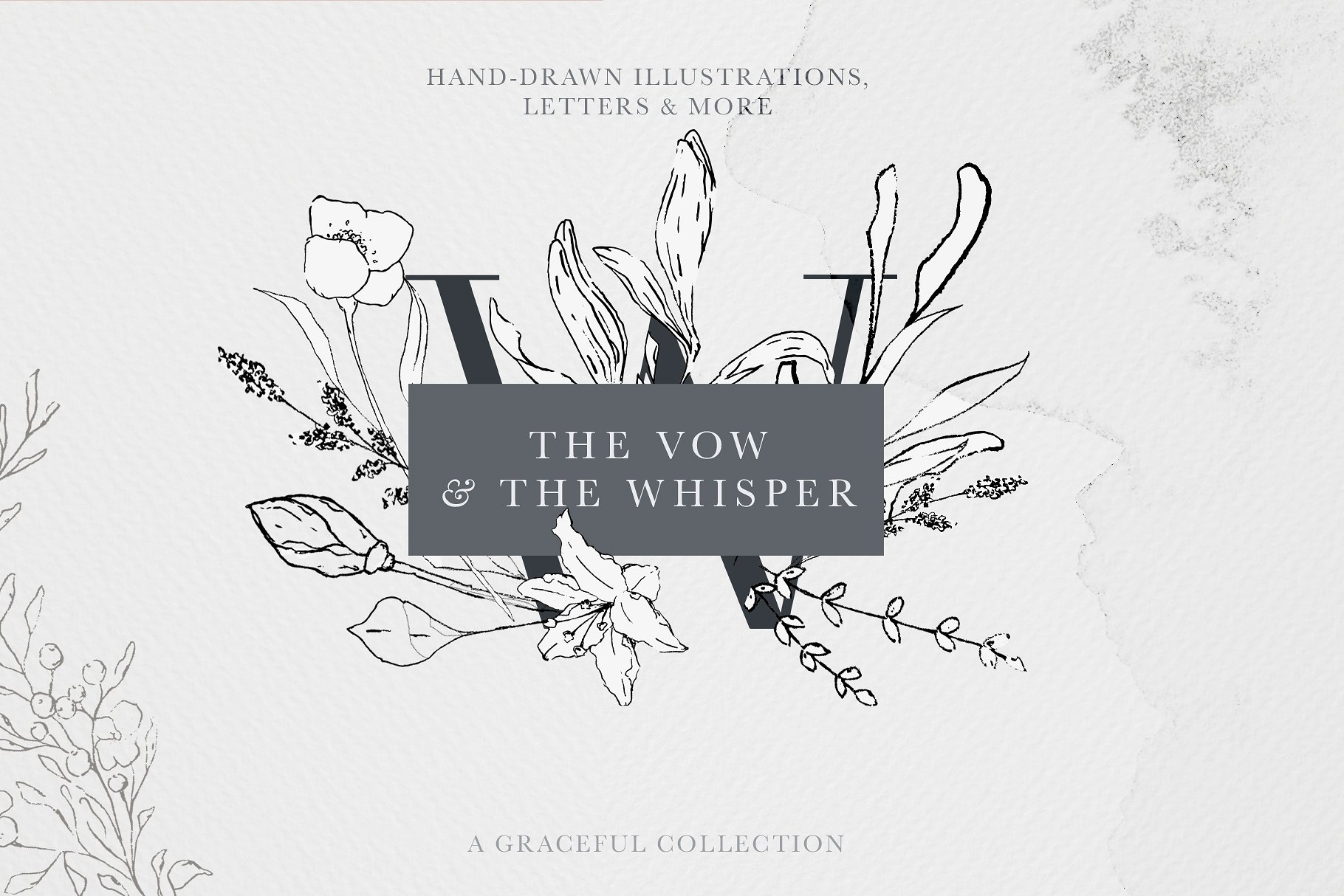 优雅风格手绘花卉插图&字母素材 Floral Alphabet & Illustrations