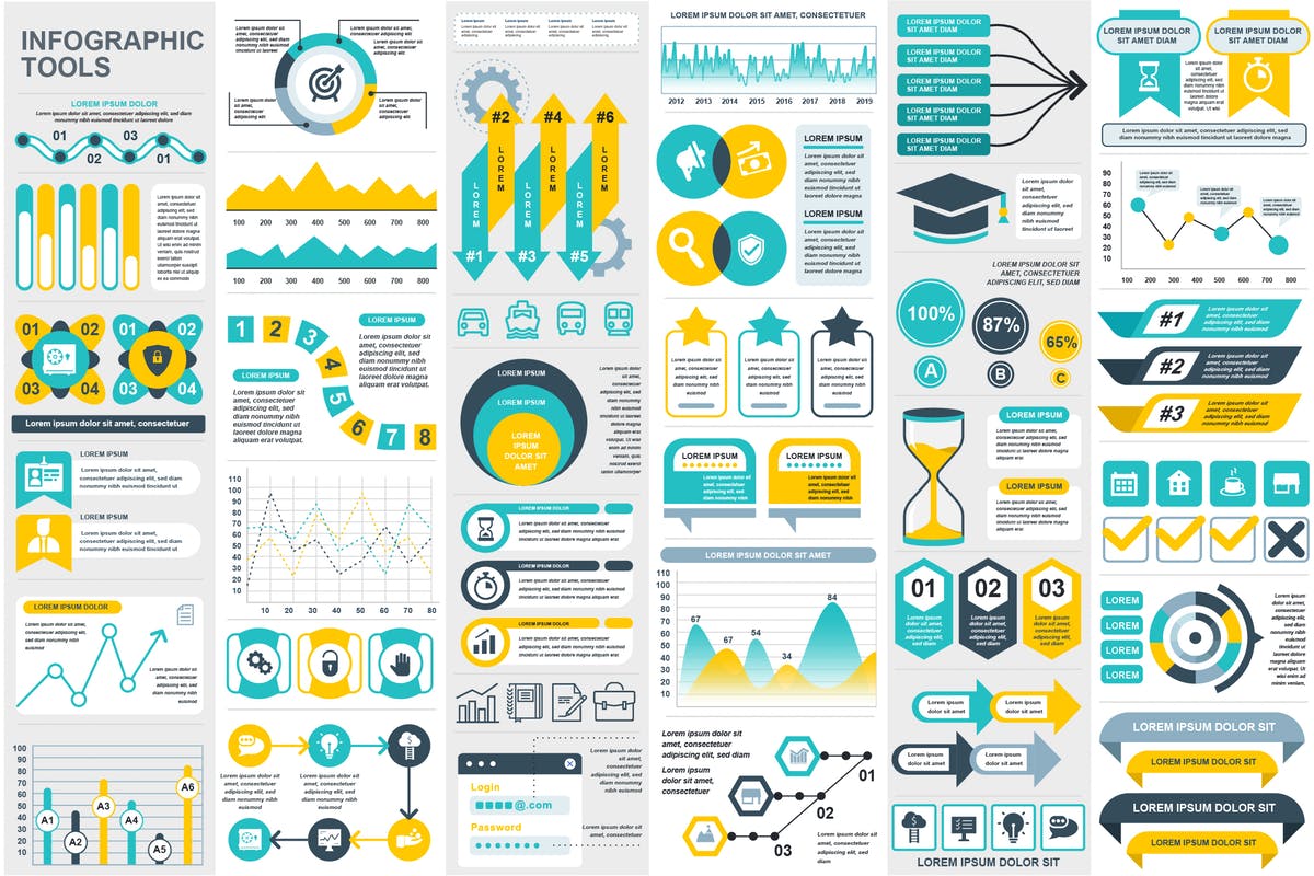 现代化信息技术数据演示信息图表幻灯片素材 Presentation Infographic Elements Template