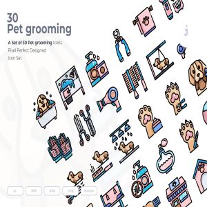 30枚宠物美容主题矢量图标素材 30 Pet grooming Icons