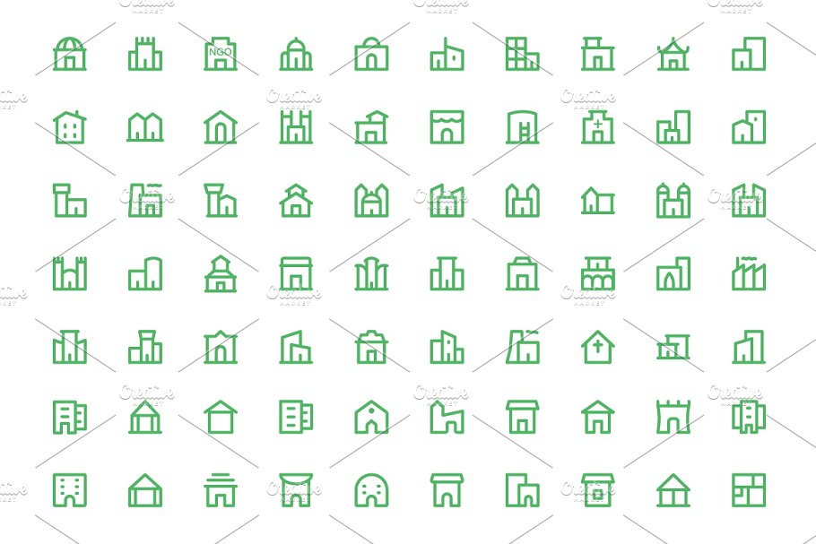 175+建筑工程线条图标素材 175+ Building Line Icons