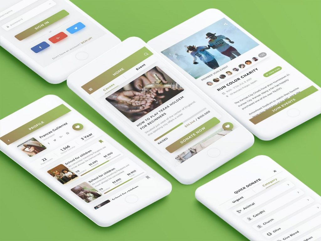 慈善机构平台移动端网站UI模板下载[PSD,Sketch]