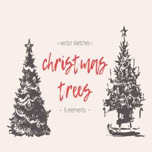 圣诞树钢笔素描图形 Sketches of Christmas trees