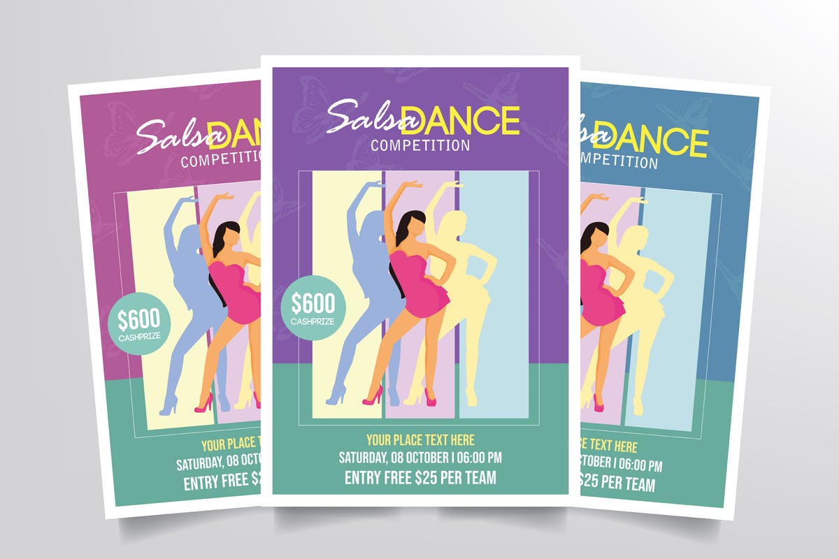 莎莎舞蹈比赛海报传单设计模板 Salsa Dance Competition Flyer Template