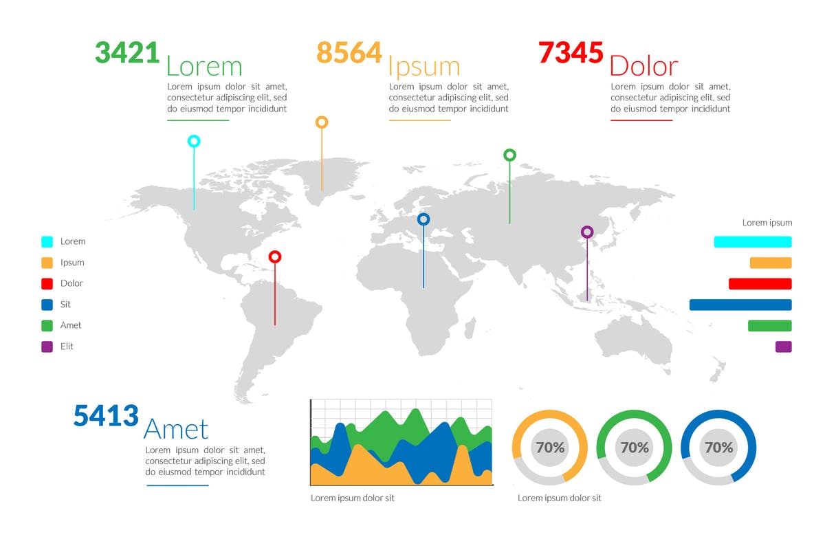 世界地图数据统计分析信息图表设计模板 World Map Infographic