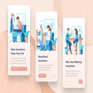 大学生校园生活场景APP启动页插画素材 College Student Activity Illustration – Onboarding