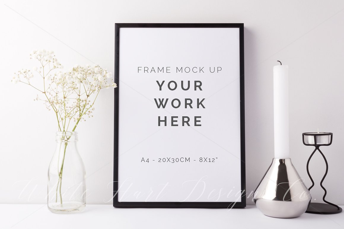 A4尺寸带边框相框样机模板 A4 black frame mock up – 7884