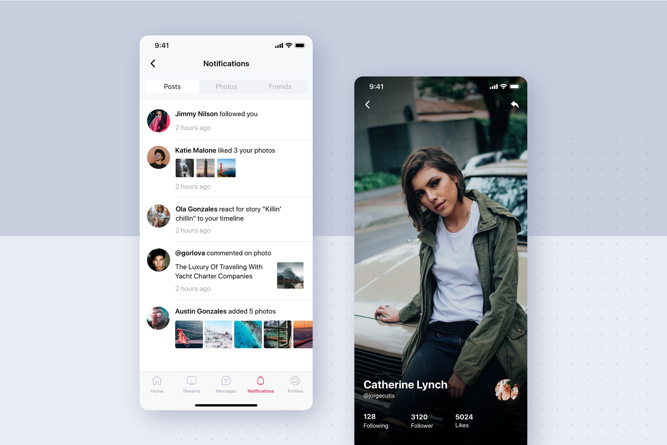 社交APP应用概念UI设计图模板 Social mobile app UI concept