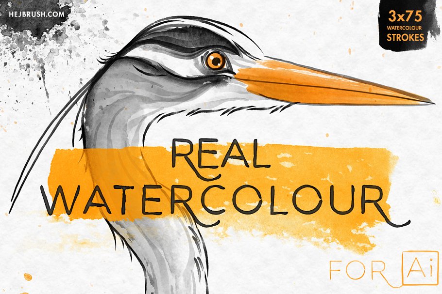 真实水彩画笔笔画AI笔刷 REAL WATERCOLOR FOR Ai