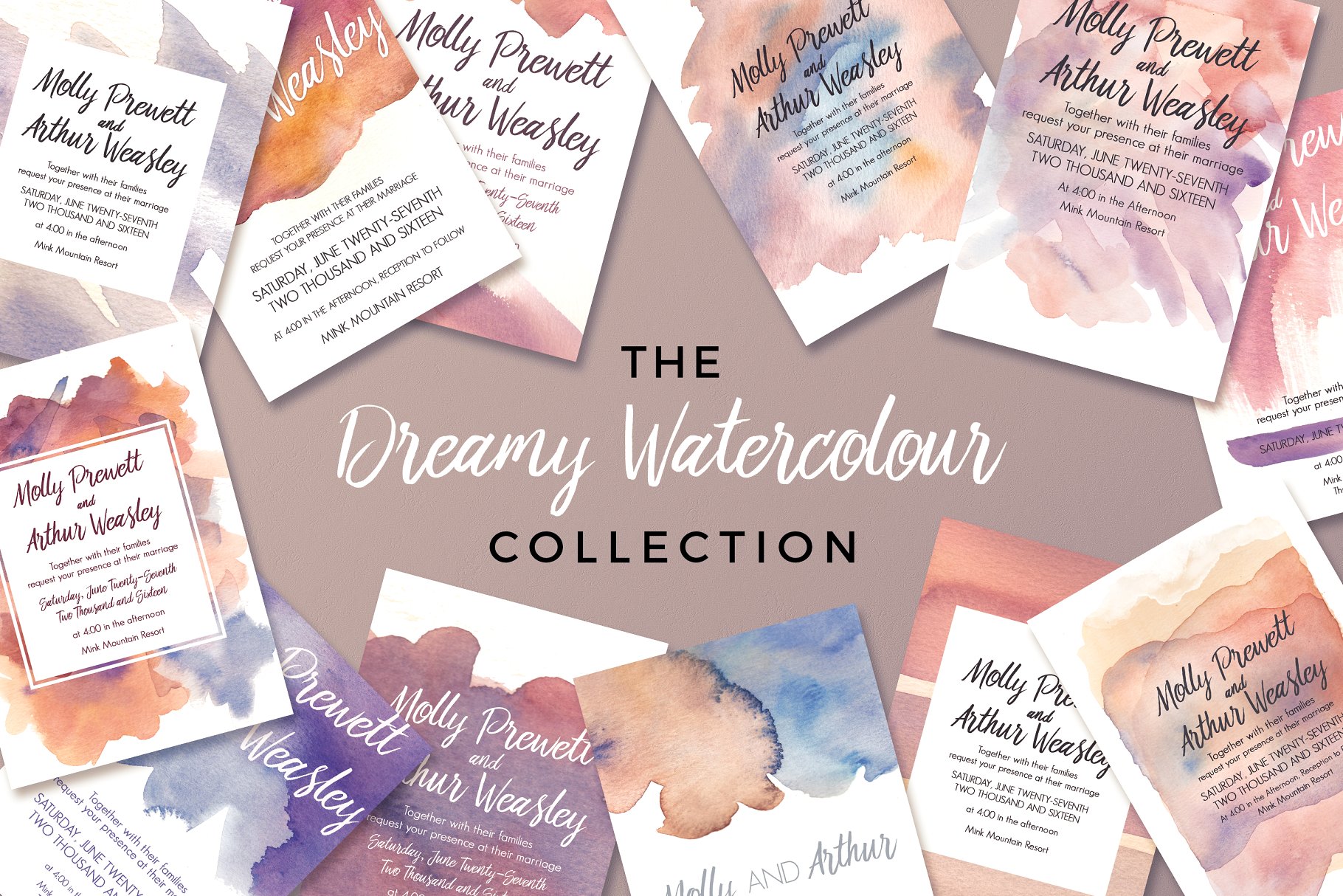 梦幻水彩婚礼邀请函模板合集 The Dreamy Watercolour Collection