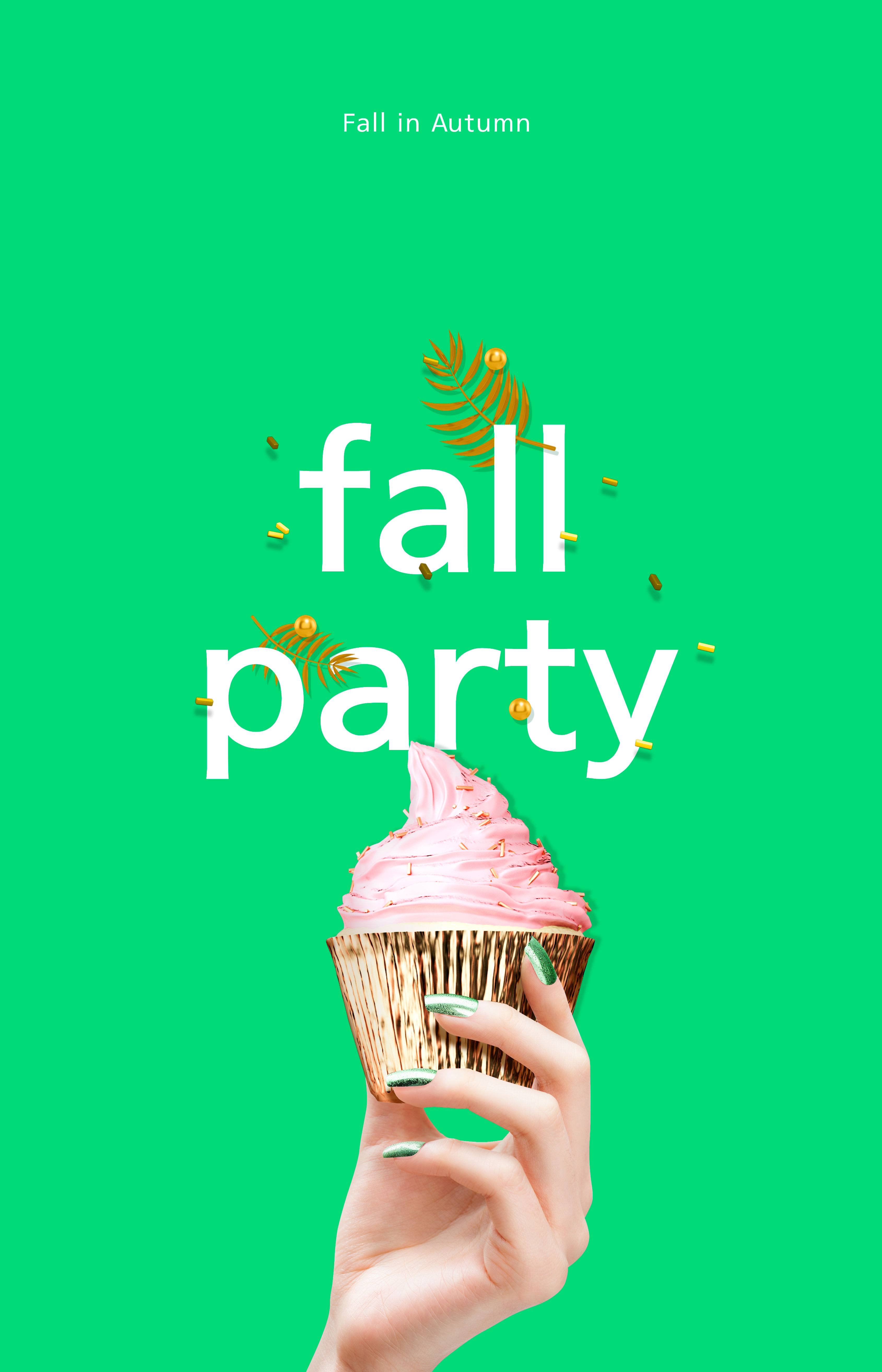绿色系秋季派对活动邀请传单模板
