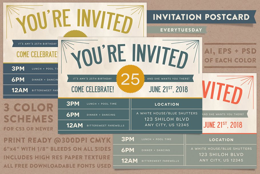 复古风格明信片邀请函设计模板 Invitation Postcard Template