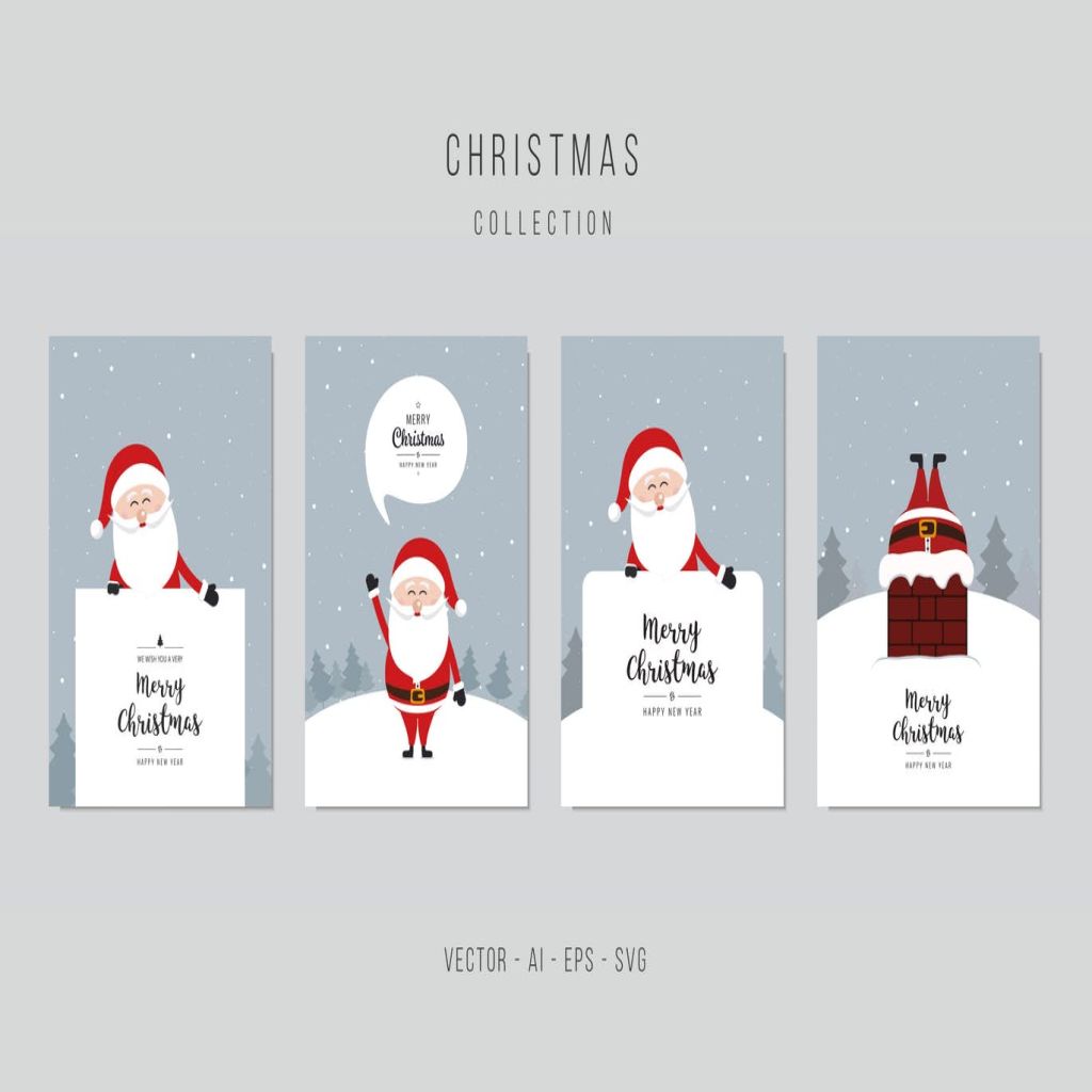 圣诞老人圣诞节贺卡矢量设计模板v4 Christmas Santa Claus Vector Card Set. vol.4插图