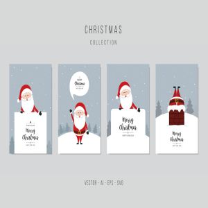圣诞老人圣诞节贺卡矢量设计模板v4 Christmas Santa Claus Vector Card Set. vol.4